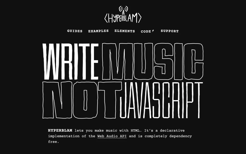 Hyperblam screenshot showcasing music creation with HTML.
