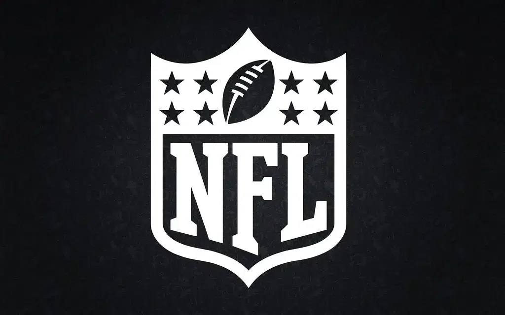 The official National Football League shield logo in white on a dark background.